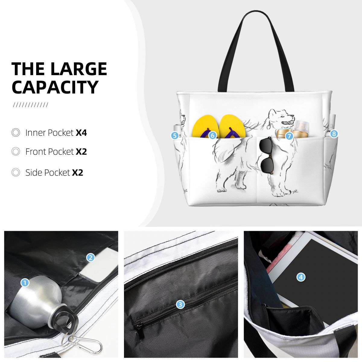 Samoyed Drawing Beach Tote Bag - Yoga Fitness Drawing review and price